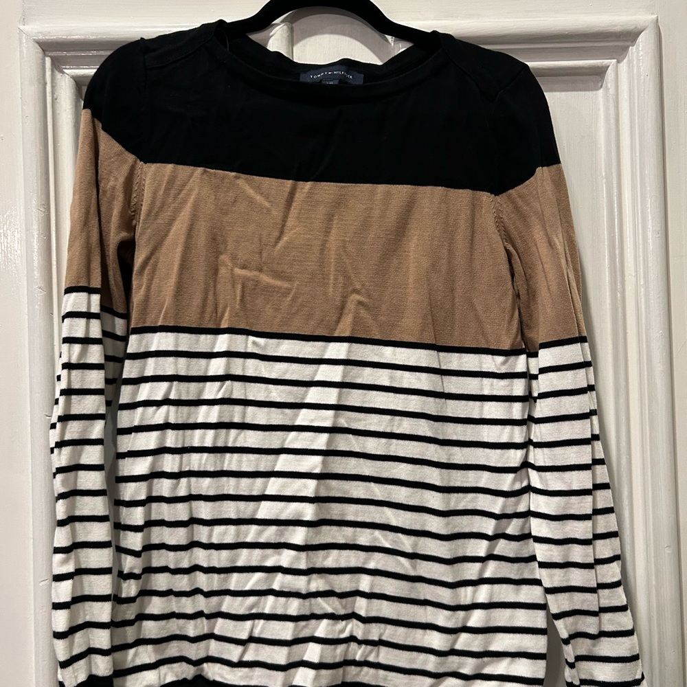 Tommy Hilfiger Black and Tan Striped Sweater